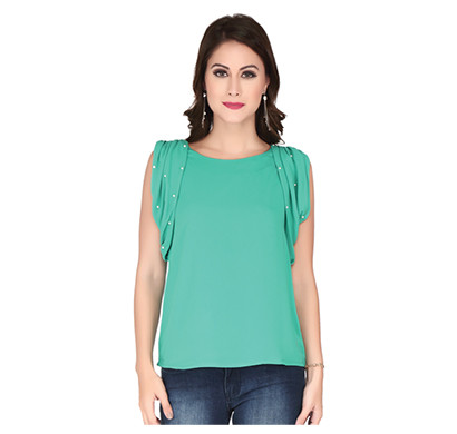 soie casual round neck sleevless top (green and off white)